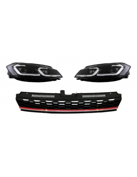 Centrale Badgeless Grille w/ LED Fari sequenziale Dynamic Turning Lights per VW Golf 7.5 VII Facelift (17-up) Rosso e Chrome