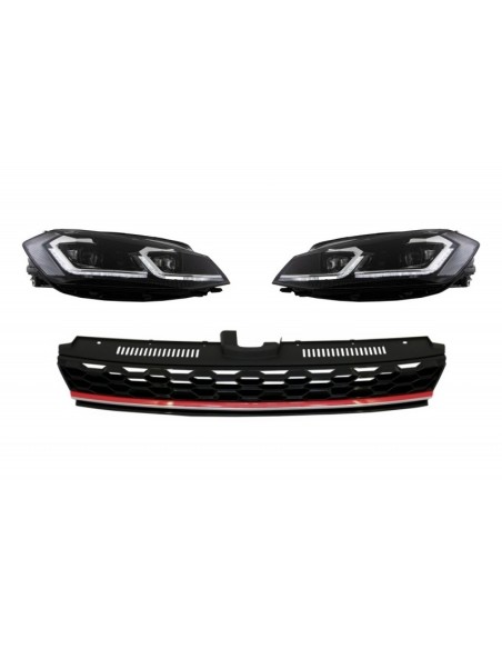 Centrale Badgeless Grille w/ RHD LED fari sequenziale dinamico di svolta luci per VW Golf 7.5 VII Facelift (17-up) rosso e cromo