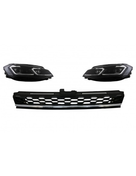 Calandra centrale Badgeless w/ LED Fari Bi-Xenon Luci di svolta dinamica sequenziale per VW Golf 7.5 Facelift (17-up) Chrome
