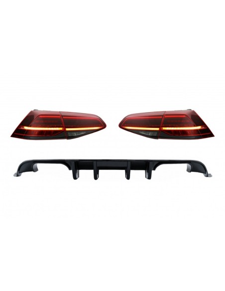Paraurti posteriore Diffusore d'aria w/ Full LED luci di svolta sequenziale Dark Cherry rosso per VW Golf 7.5 (17-19)Look