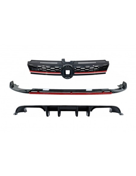 Paraurti anteriore labbro estensione spoiler w/ Badgeless centrale griglia e diffusore posteriore per VW Golf 7.5