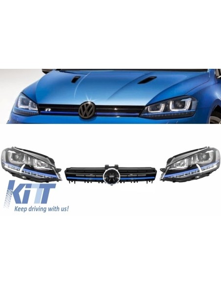 Fari di montaggio 3D LED Turn Light DRL w/ griglia per VW Golf 7 VII Blue GTE Look