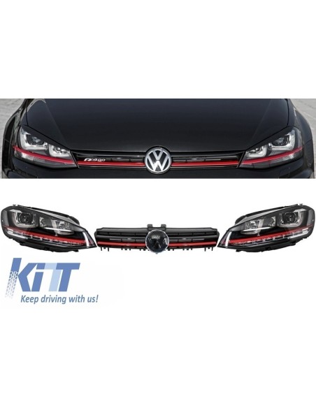 Fari di montaggio 3D LED Turn Light DRL w/ griglia per VW Golf 7 VII RED R GTI Look