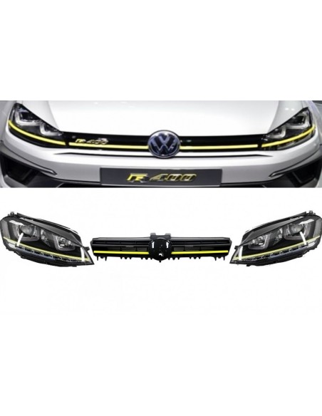Fari di montaggio 3D LED girare luce DRL w/ griglia per VW Golf 7 VII giallo R400 Look