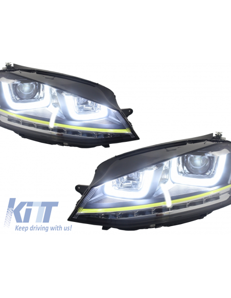Fari di montaggio 3D LED girare luce DRL w/ griglia per VW Golf 7 VII giallo R400 Look