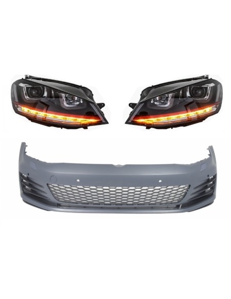 Paraurti anteriore per VW Golf VII Golf 7 (13-17) GTI Look w/ Fari 3D LED DLR RED FlowingTurn Light