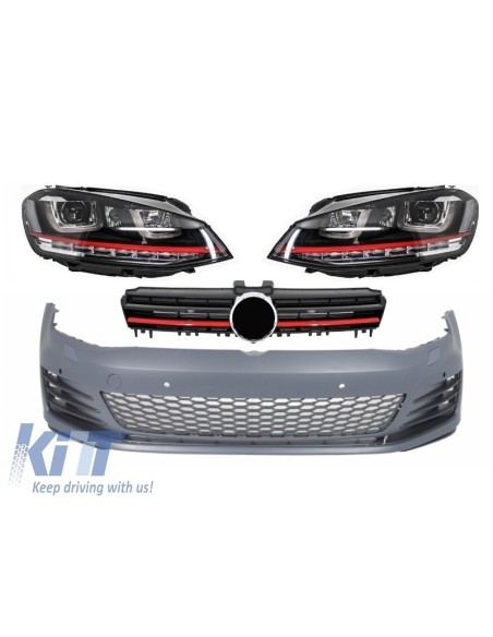 Paraurti anteriore per VW Golf VII Golf 7 13-up GTI Look w/ Fari 3D RED LED DRL Accendere la luce e la griglia