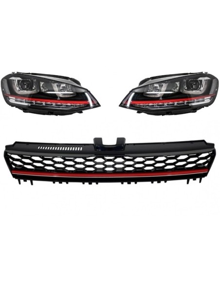 Fari 3D LED DRL per VW Golf 7 VII RED R GTI Look LED FLOWING w/ Griglia centrale R-Line