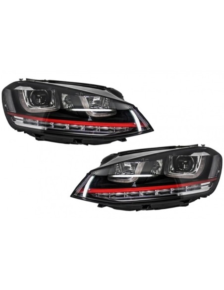 Fari 3D LED DRL per VW Golf 7 VII RED R GTI Look LED FLOWING w/ Griglia centrale R-Line