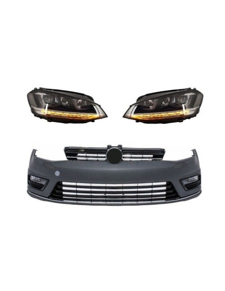 Paraurti anteriore per VW Golf VII 7 (13-17) R-line Look w/ Fari 3D LED DRL FLOWING Luci di svolta sequenziali Argento