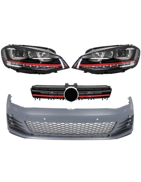 Paraurti anteriore per VW Golf VII Golf 7 13-up GTI Look w/ Fari 3D LED DLR RED e griglia