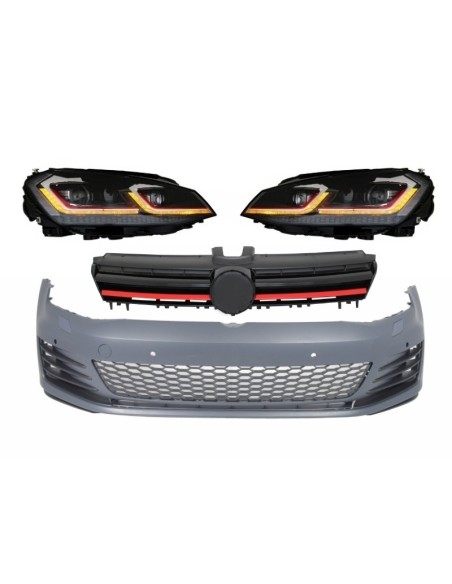 Paraurti anteriore per VW Golf VII 7 5G (13-17) w/ Griglia centrale e fari a LED w/ Luci di svolta dinamiche sequenziali