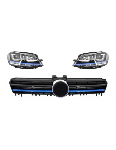 Fari w/ Griglia centrale per VW Golf 7 VII GTE Design Inserimenti blu e LED FLOWING Dynamic Luce di svolta sequenziale