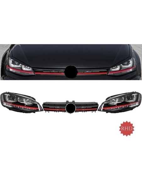 Fari di montaggio 3D LED che scorre dinamico Turn Light sequenziale RHD w/ griglia per VW Golf 7 VII RED R GTI Look