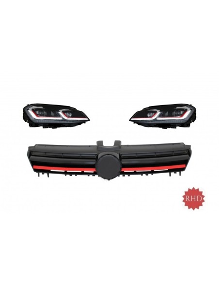 Fari RHD LED sequenziale dinamico Turn Light w/ griglia per VW Golf 7 VII (13-17)Look rosso