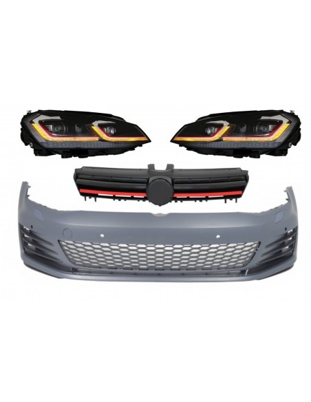 Paraurti anteriore per VW Golf VII 7 5G (13-17) GTI Look w/ RHD LED fari sequenziale dinamico luci di svolta e griglia centrale