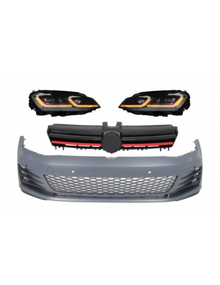 Paraurti anteriore w/ LED Fari Luci di svolta dinamiche sequenziali e griglia rossa per VW Golf VII 7 5G (13-17)