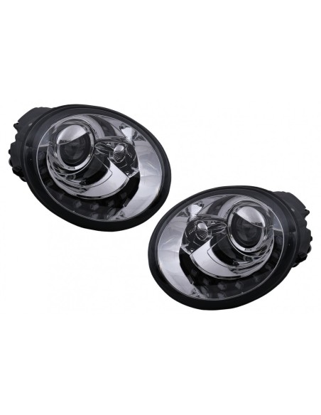 LED DRL Fari per VW New Beetle Hatchback Cabrio (10.1998-05.05) Trasparente cromato