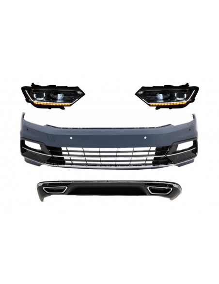 Paraurti anteriore w/ fari e paraurti posteriore diffusore per VW Passat B8 3G (15-18) R-Line Design