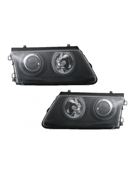 Fari per VW Passat 3B (1996-00) Nero w/ Halo Cerchi